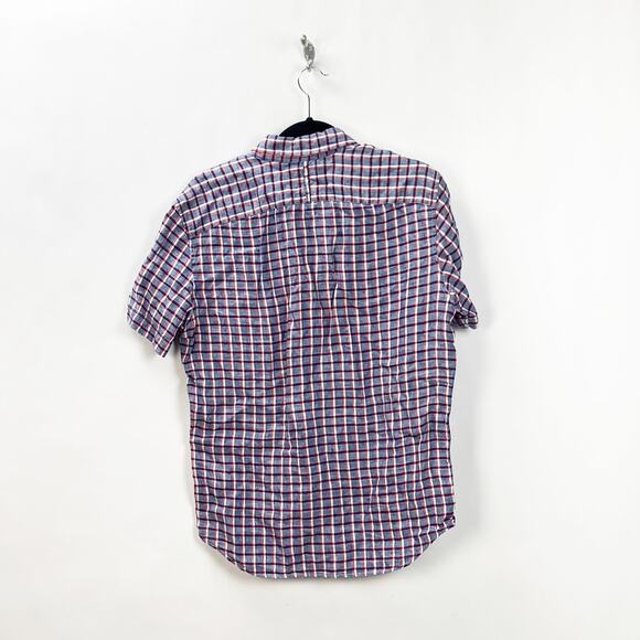 Banana Republic Small Mens Red Blue Checkered Linen Button Down Shirt - Picture 4 of 5